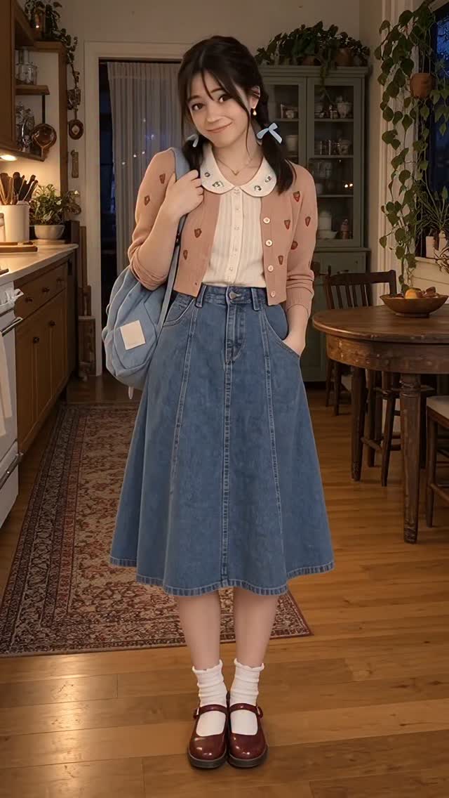 Zoey's Thursday strawberry-cardigan morning fit check