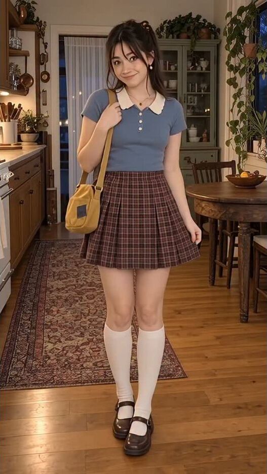 Zoey's Saturday morning plaid and blue fit check