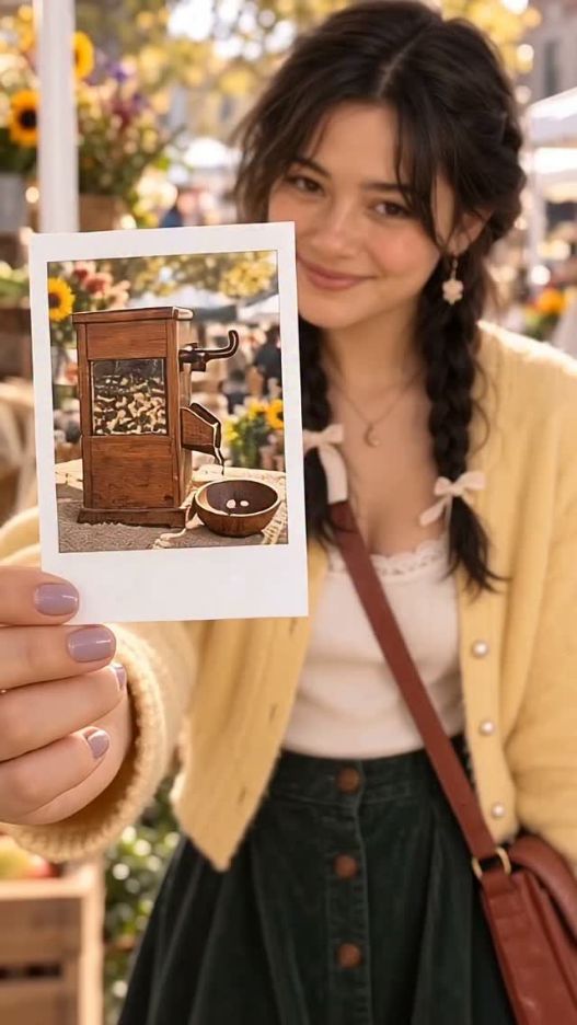 Zoey presenting a Polaroid of three seeds